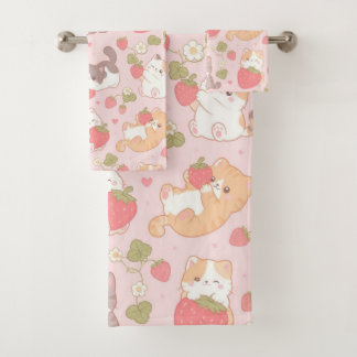 Gatitos Kawaii y Patrón de Fresa Dulce