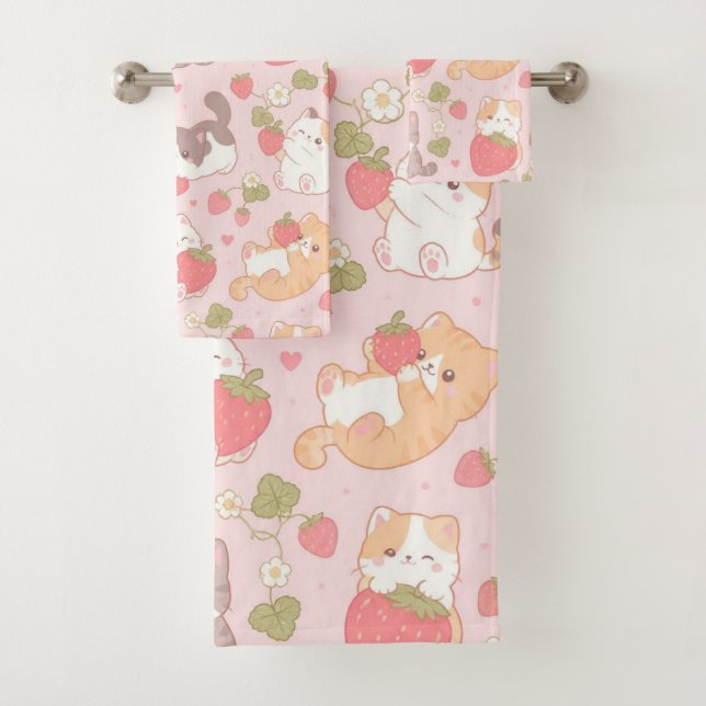 Gatitos Kawaii y Patrón de Fresa Dulce (In situ)