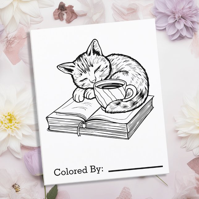 Gatitos, libros y café | Página Color Me (Subido por el creador)