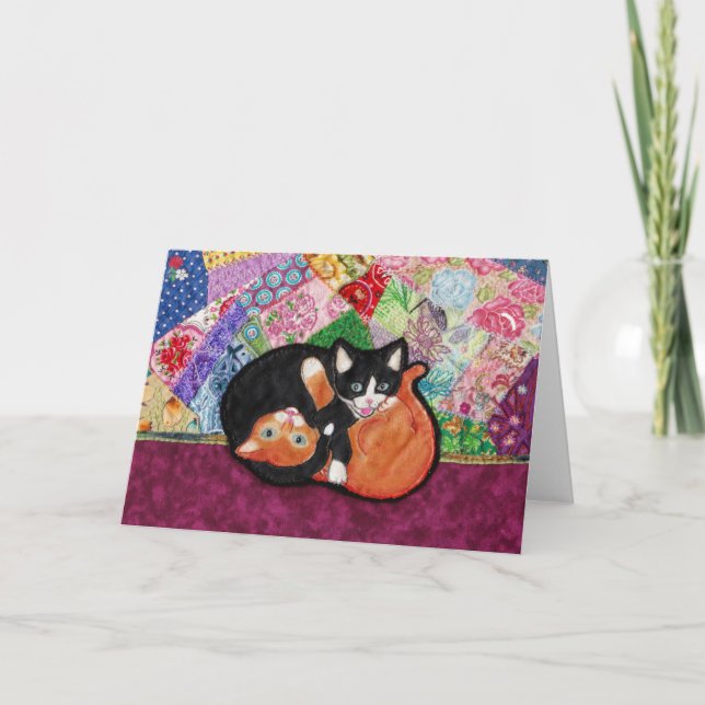 Gatitos que juegan en el edredón -- tarjeta de (Anverso)