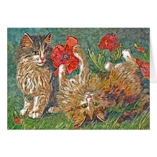 Gatitos y amapolas toda la tarjeta de felicitació