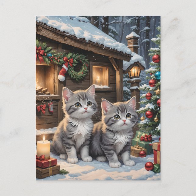 Gatitos y árbol de Navidad para Navidades adorable (Anverso)