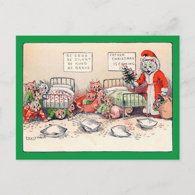 Gatitos y Santa Gato, postal Louis Wain (Anverso)