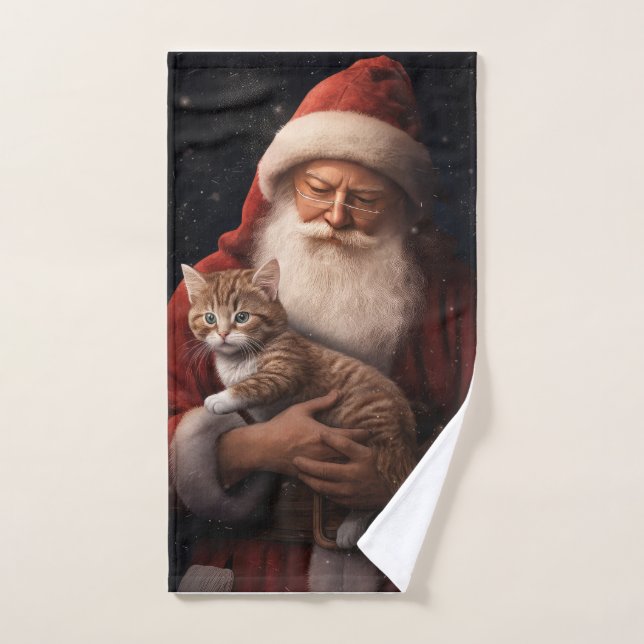 Gato abisino con Navidades festivos de Santa Claus (Toalla de mano)