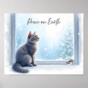 Gato Acogedor y Ratón junto a la Ventana Arte en A
