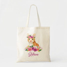 Gato acuarela con bolsa personalizada de corona fl