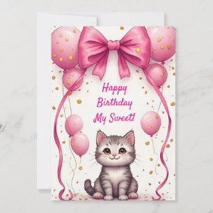 Gato Adorable Con Globos Para Cumpleaños 🎀