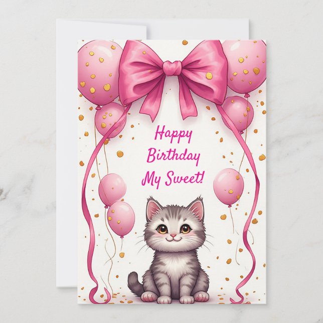 Gato Adorable Con Globos Para Cumpleaños 🎀 (Anverso)
