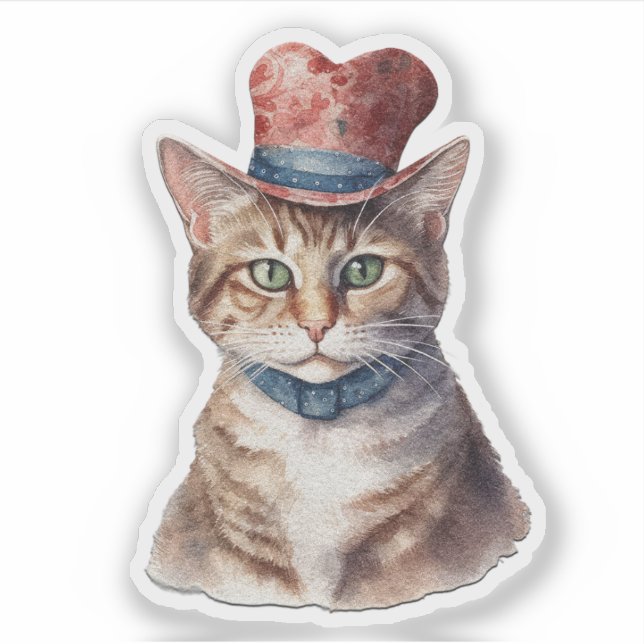 Gato Adorable con Sombrero - Pegatina de San Valen (Anverso)