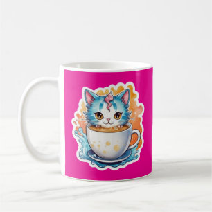 Gato Adorable Con Taza De Café Diseño De Dibujos A