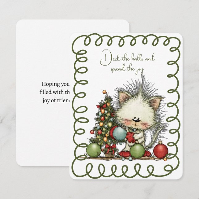 Gato Adorable Decorando el Árbol de Navidad (Anverso / Reverso)