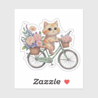 Gato Adorable en Pegatina de Bicicleta Floral