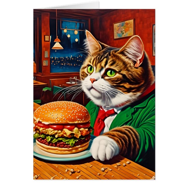 Gato adorable en una vieja hamburguesa de queso (Frente)