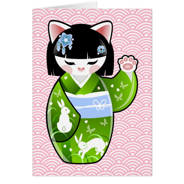 Gato afortunado japonés Maiko de Kokeshi Maneki (Frente)