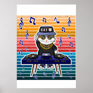Gato Afortunado Maneki Neko DJ Música Retro Arte