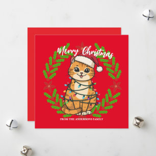 Gato alegre y brillante Navidad gatito de invierno
