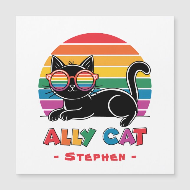 Gato aliado - Gato negro con gafas de sol arcoiris (Anverso)