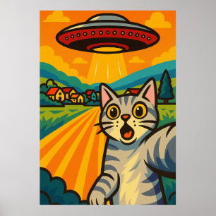 Gato Alien Funny OVNI Abducción Gato Arte Pop Retr