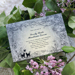 Gato Amantes Ornate Boda Vintage Azul Invitación