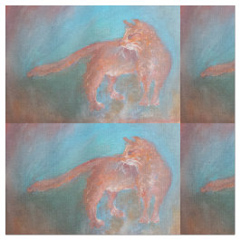 gato anaranjado rojo en tela azul