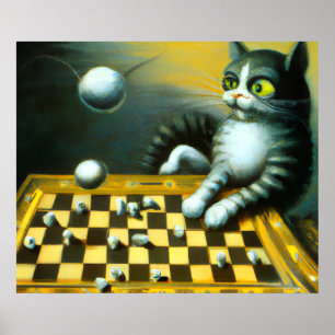 GATO ANTIGUO JUGANDO AJEDREZ DECORACIÓN CAPRICHO