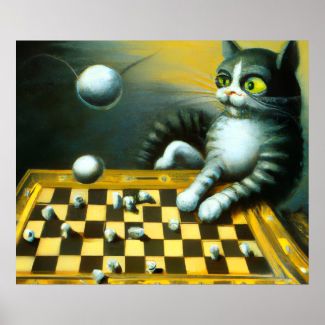 GATO ANTIGUO JUGANDO AJEDREZ | DECORACIÓN CAPRICHO (Frente)