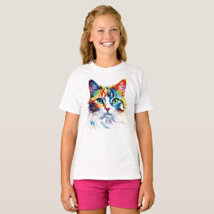 Gato arco iris Imprimir niños camiseta de manga co