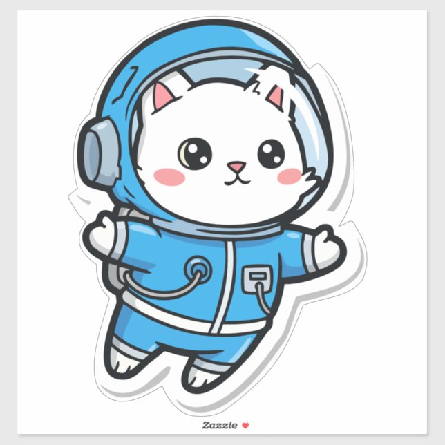Gato Astronauta Adorable Kawaii Pegatina 14x14 (Hoja)
