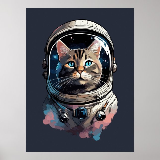 Gato astronauta en arte acuático espacial (Frente)