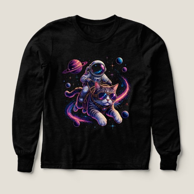 Gato astronauta viajando por el espacio (Diseño frontal)