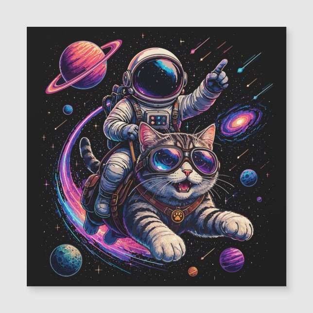 Gato astronauta viajando por el espacio (Anverso)
