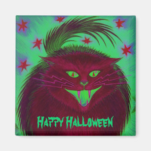 Gato asustado rojo 'Feliz Halloween' imán de refri