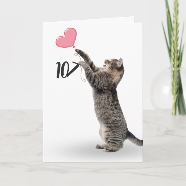 gato atigrado juguetón para tarjeta de cumpleaños  (Anverso)
