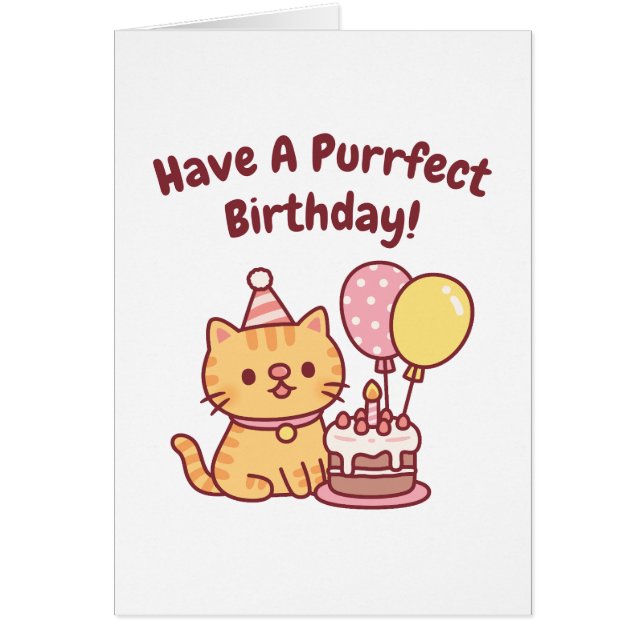 Gato atigrado lindo con pastel Cumpleaños perfecto (Frente)