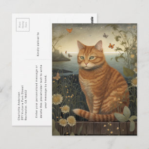 Gato Atigrado Naranja Junto Al Mar Tarjeta Postal