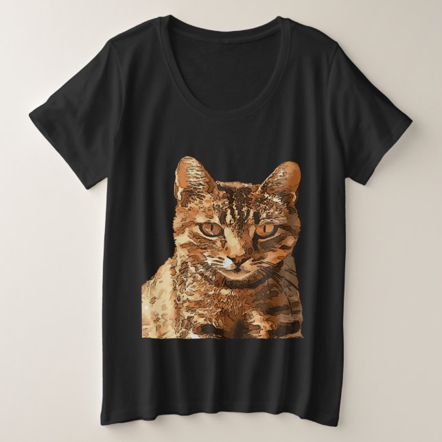 Gato Atigrado Precioso Con Ojos Fijos Contorno Neg (Anverso del diseño)
