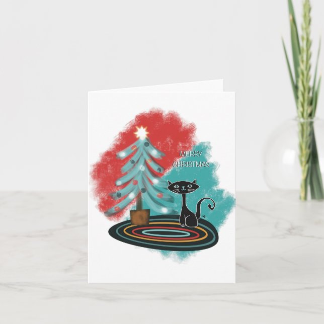 Gato atómico con tarjeta de felicitación de árbol  (Anverso)