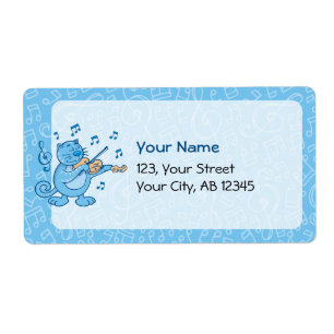 Gato azul con etiqueta de violín