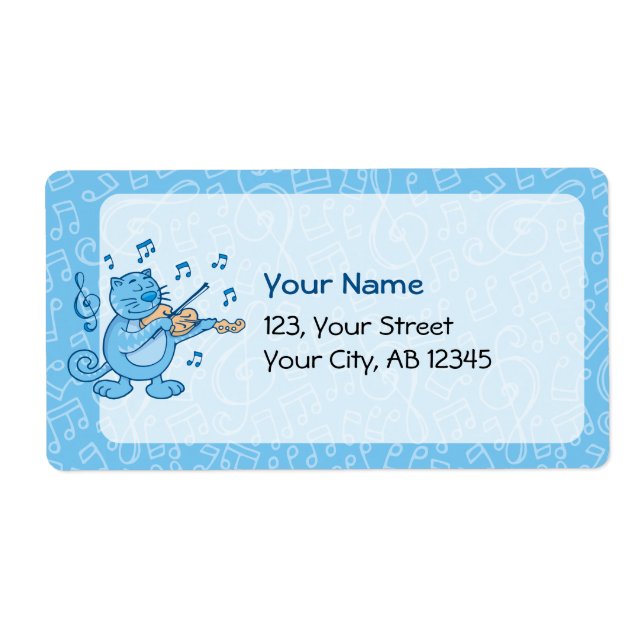 Gato azul con etiqueta de violín (Frente)