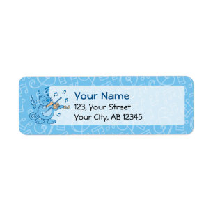 Gato azul con etiqueta de violín