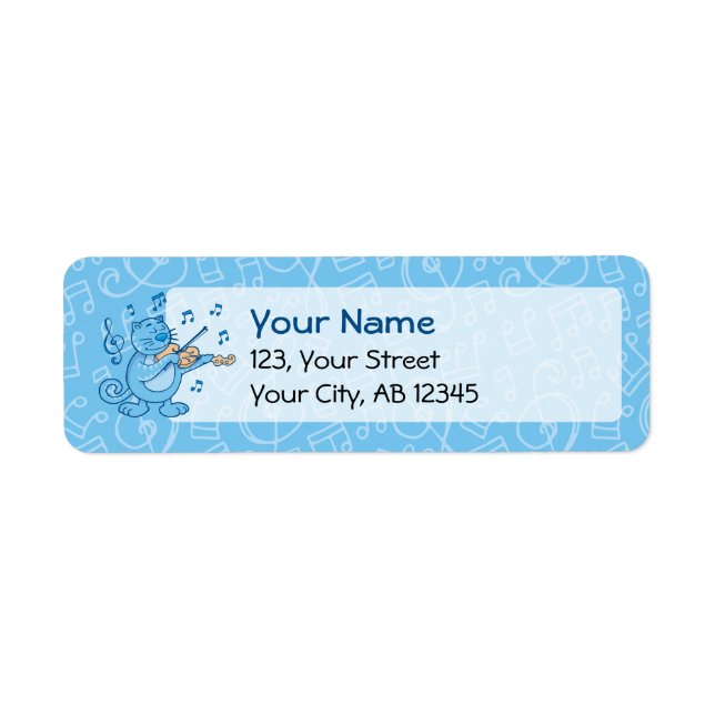 Gato azul con etiqueta de violín (Frente)