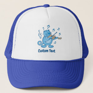 Gato azul con sombrero de camión violín