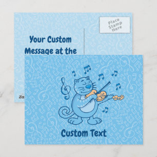 Gato azul con tarjeta postal para violín