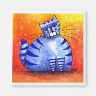 Gato azul gordo grande - imán cuadrado