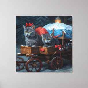 Gato Azul Oriental Nieve Trineo Decoración Navidad