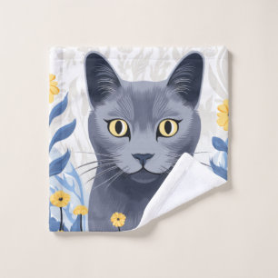 Gato Azul Ruso Flores Amarillas