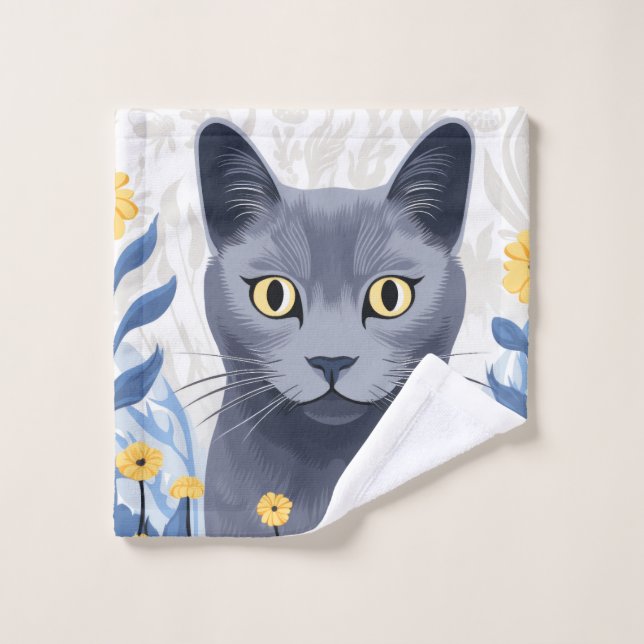 Gato Azul Ruso Flores Amarillas (Toallita)