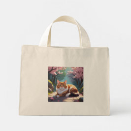 Gato bajo el árbol de Sakura con bolsas