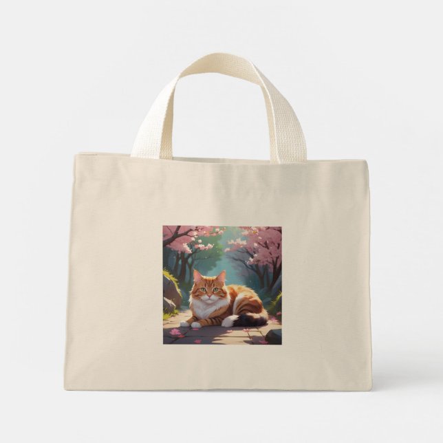 Gato bajo el árbol de Sakura con bolsas (Reverso)