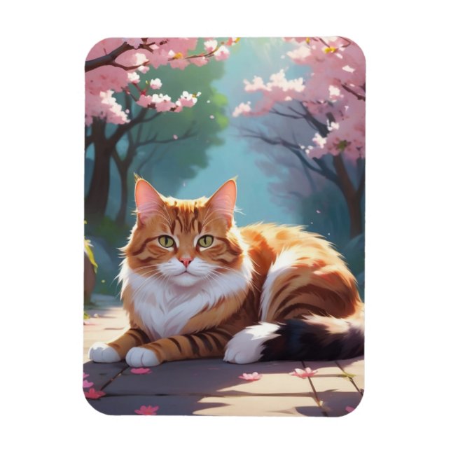 Gato bajo el imán del árbol Sakura (Vertical)